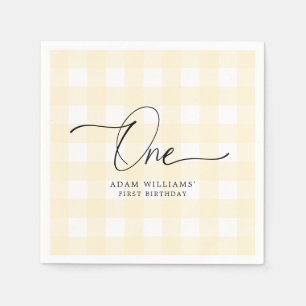 Gult Gingham First Birthday Pappersservett
