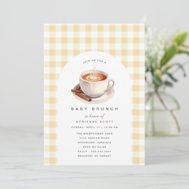 Gult Gingham | Kaffesbabyskor Brunch Inbjudningar (Stående Fram)