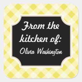 Gult Gingham Kitchen Stickers Fyrkantigt Klistermärke