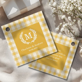 Gult Gingham Monogram Vapensköld Anpassningsbar Gåvor Etiketter