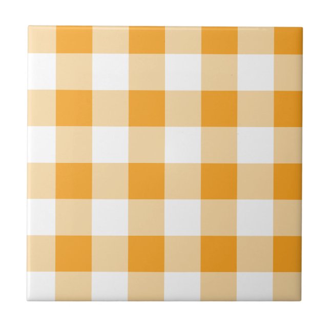Gult Gingham Mönster Kakelplatta (Framsidan)