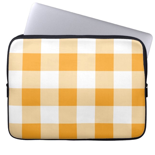 Gult Gingham Mönster Laptop Fodral (Framsidan)