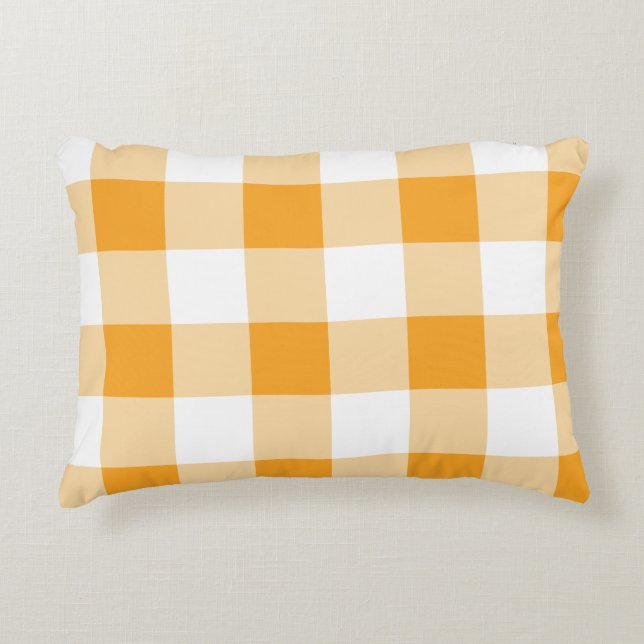 Gult Gingham Mönster Prydnadskudde (Framsidan)