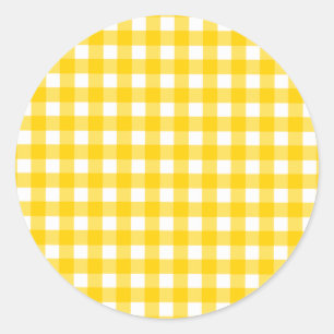 Gult Gingham Mönster Runt Klistermärke