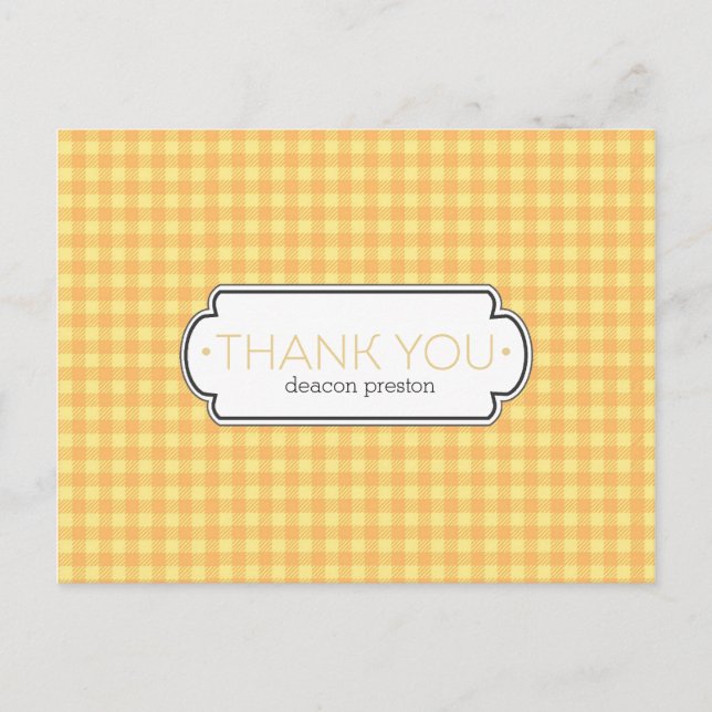 Gult Gingham och Label Tack Postcards Vykort (Framsida)