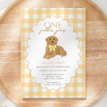 Gult Gingham One Golden Year 1st Birthday Puppy