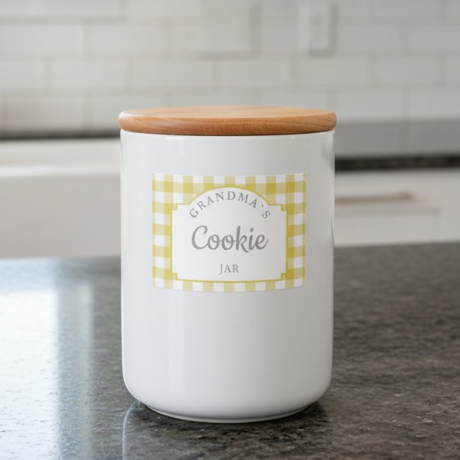 Gult Gingham Pantry Mat Etiketter (Yellow Gingham Pantry Food Label)