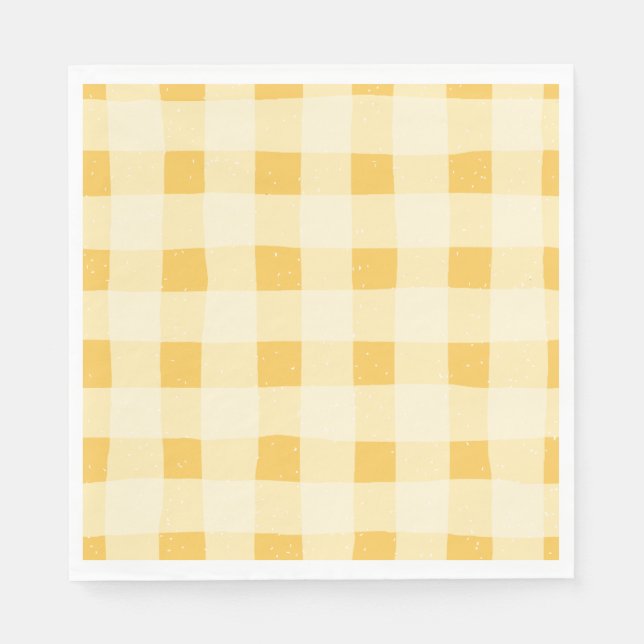 Gult Gingham Papper Napkins Pappersservett (Framsidan)