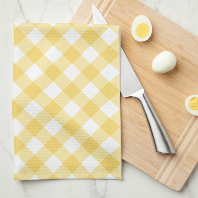 Gult Gingham Plaid Mönster Kökshandduk (Vikt i Fjärdedel)