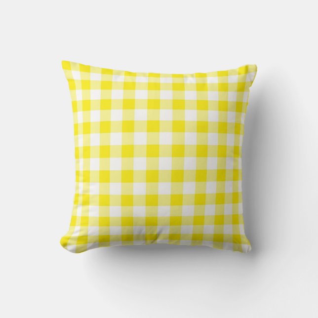 Gult Gingham Reversible Dekorativ kudde (Framsida)