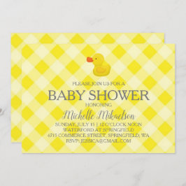 Gult Gingham Rubber Duckie Baby Shower Inbjudningar