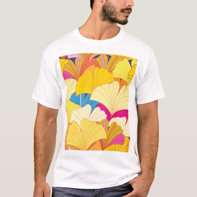 Gult Gingko löv, sömlös mönster. T Shirt (Framsida)