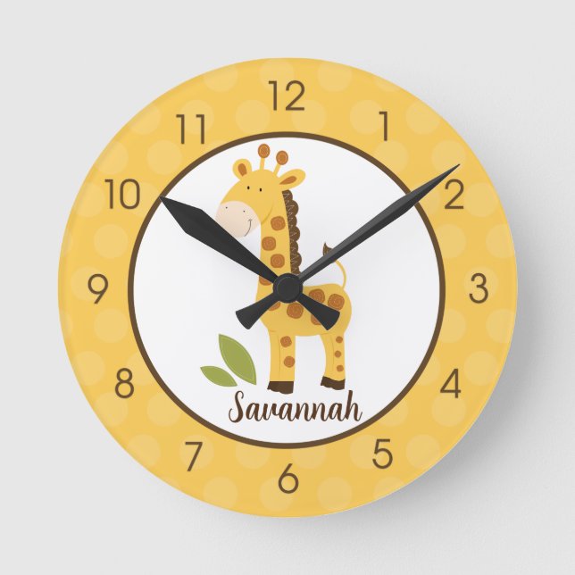 Gult Giraffe Jungle Nursery Kids Animal Rund Klocka (Framsida)