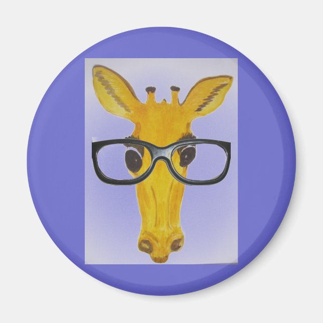 Gult Giraffe med glasögon Magnet (Framsidan)