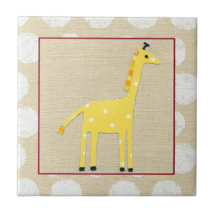 Gult Giraffe med vit Polka dots Kakelplatta