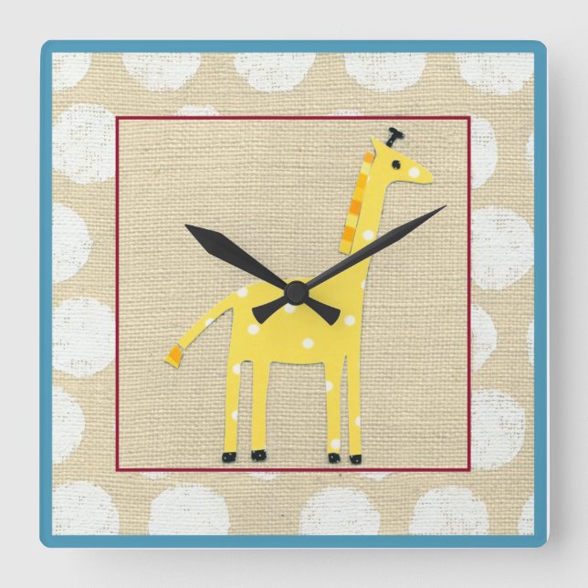 Gult Giraffe med White Polka dots Fyrkantig Klocka (Framsida)