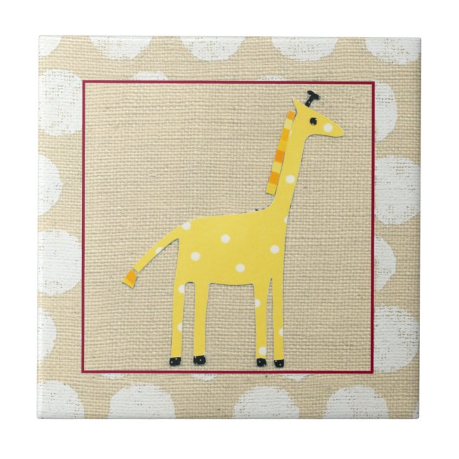 Gult Giraffe med White Polka dots Kakelplatta (Framsidan)
