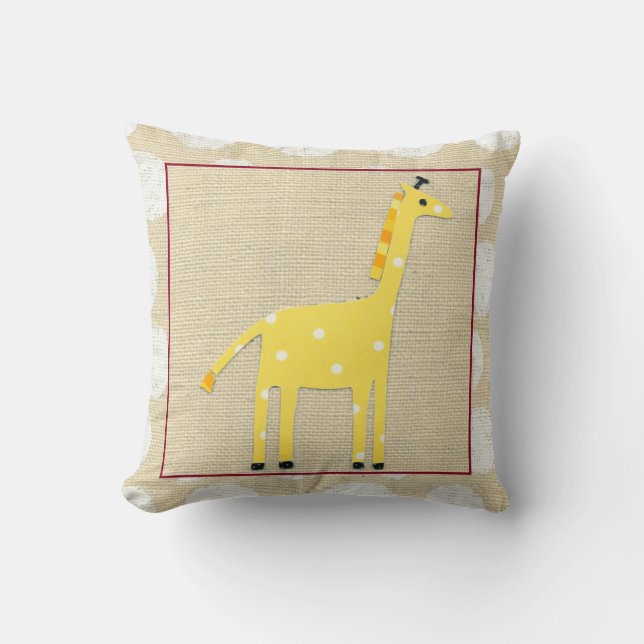 Gult Giraffe med White Polka dots Kudde (Framsida)