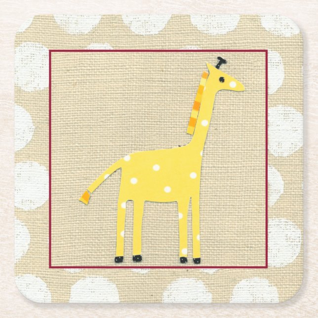 Gult Giraffe med White Polka dots Underlägg Papper Kvadrat (Framsidan)
