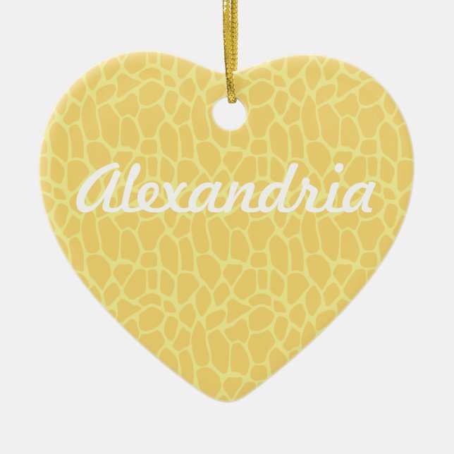 Gult Giraffe-utskrift Julgransprydnad Keramik (Framsidan)