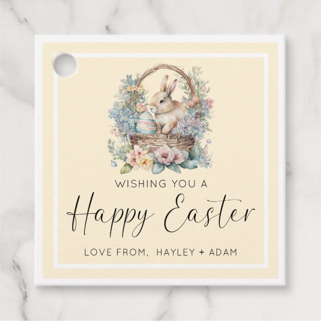 Gult Glad påsk Bunny Gåvor Etiketter (Framsida)