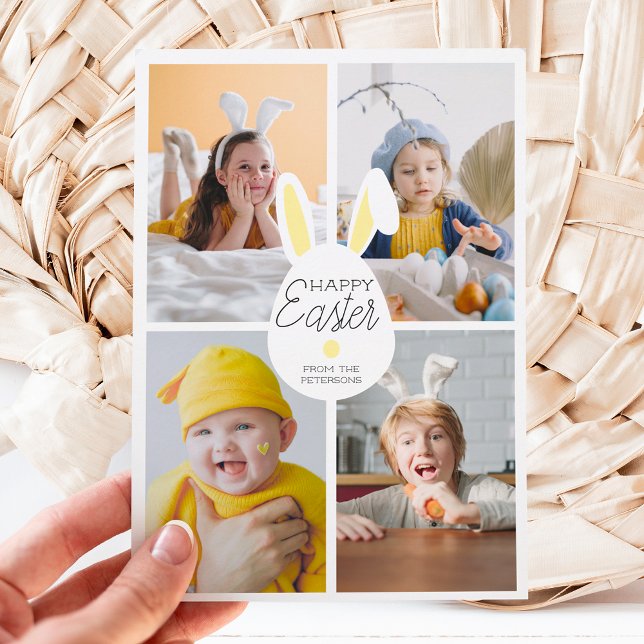 Gult glad påsk öron ägg 4 fotokollage julkort (Skapare uppladdad)