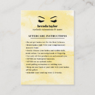 Gult Glam Eyelash Browbar Aftercare Instruktioner Visitkort