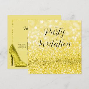 Gult Glitter Bokeh & Stilettos Birthday Inbjudningar