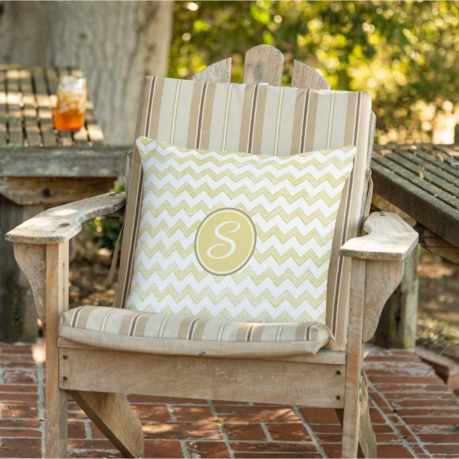 Gult Glitter Grunge Chevron med monogram Kudde (Stol)