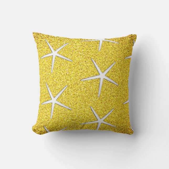 Gult Glitter Guld Gnistra Starfish Mönster Cute Kudde (Framsida)