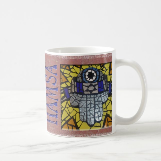 Gult glödsilver Hamsa med Talis och det onda ögat Kaffemugg (Höger)