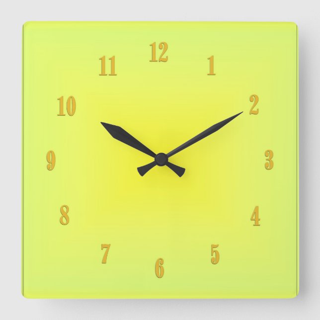 Gult Glow Clock med siffror Fyrkantig Klocka (Framsida)