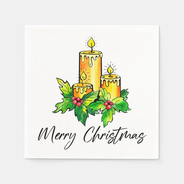 Gult God jul och Gott nytt år Napkins Pappersservett (Framsidan)