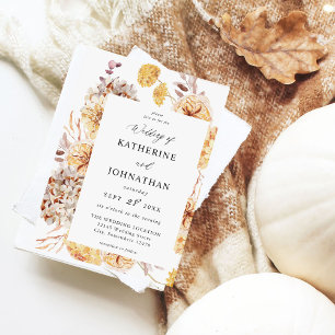 Gult Golden Blommigt Bröllop Inbjudningar