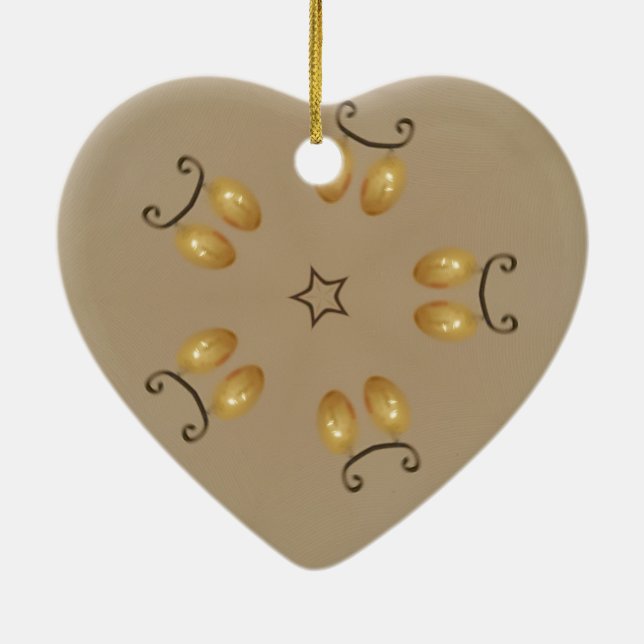 Gult Golden Egg Mönster Påskäggen Rustic Beige Julgransprydnad Keramik (Baksidan)