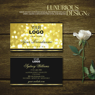 Gult Golden Glitter Black Guld Gräns och Logotyp Visitkort