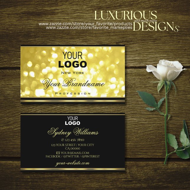 Gult Golden Glitter Black Guld Gräns och Logotyp Visitkort (Skapare uppladdad)