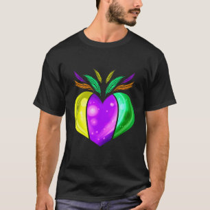 Gult Golden Lila och Grönt Heart för Mardi Gra T Shirt