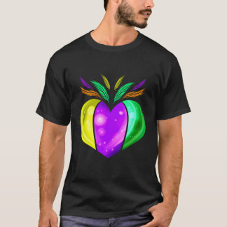 Gult Golden Lila och Grönt Heart för Mardi Gra T Shirt