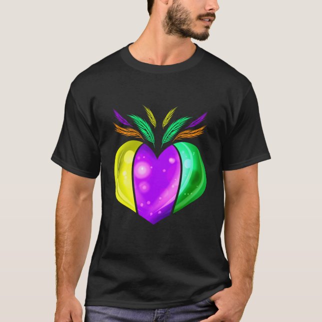 Gult Golden Lila och Grönt Heart för Mardi Gra T Shirt (Framsida)