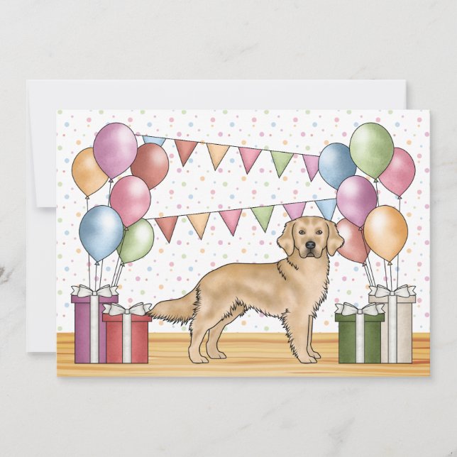 Gult Golden Retriever Colorful Pastel Birthday Inbjudningar (Framsida)