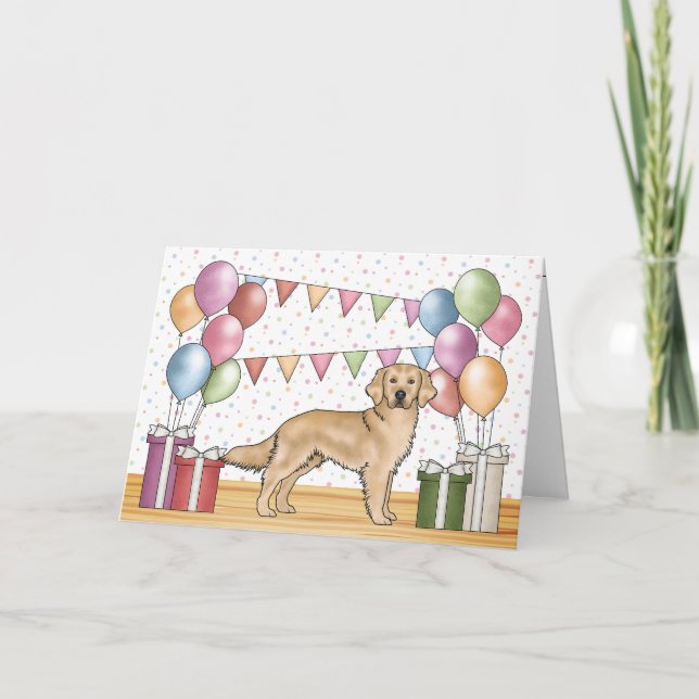 Gult Golden Retriever Colorful Pastel Birthday Kort (Framsida)