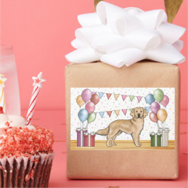 Gult Golden Retriever Colorful Pastel Birthday Rektangulärt Klistermärke