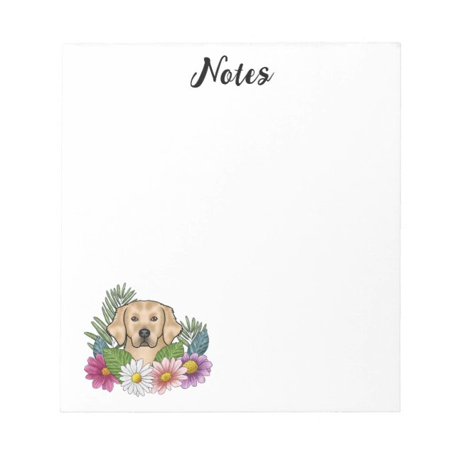 Gult Golden Retriever Cute Hund Colorful Flowers Anteckningsblock (Framsida)