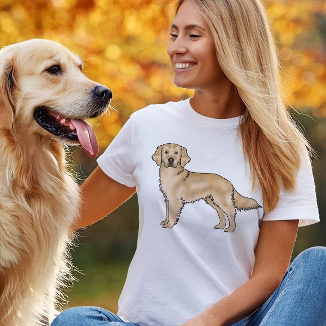Gult Golden Retriever Cute Tecknad hund Teckning T Shirt (Please note: This image is a digital mockup.)