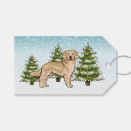 Gult Golden Retriever Hund Blue Snowy jul Presentetikett