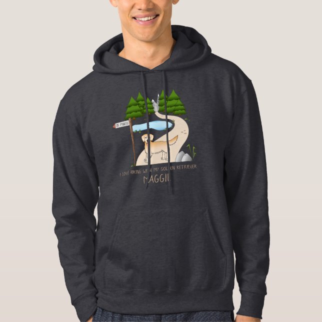 Gult Golden Retriever Hund by a Hiking Trail Hoodie (Framsida)