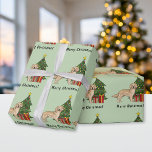 Gult Golden Retriever Hund och Julgran Presentpapper<br><div class="desc">Desteis ursprungliga illustration av en söt gult jackar färg Golden Retriever-hund. Hund står vid ett festligt Julgran med röda prydnadsföremål och gult, en vit pärlträdgård och en gult stjärna på träd. Det finns också två inslagna presenter vid träd och det finns ett textområde som nu lyder: "God jul!". Bakgrunden till...</div>