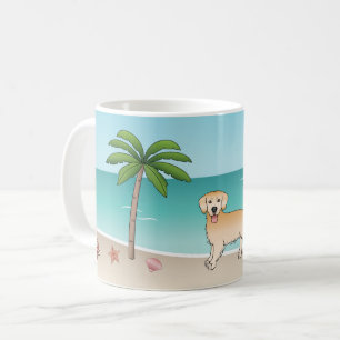 Gult Golden Retriever på en tropisk sommarstrand Kaffemugg