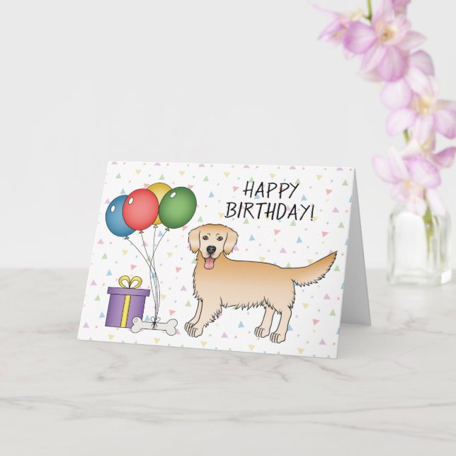 Gult Golden Retriever Tecknad hund Grattis på föde Kort (Orkide)